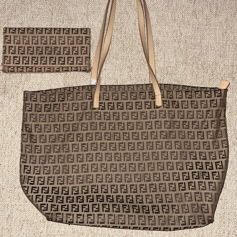 VTG Fendi Zucca Monogram Tote with matching wallet